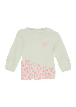 Ausgestelltes Langarmshirt mit gemusterter Blende