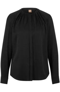 Bluse aus Elastischem Crêpe De Chine mit gerafftem Ausschnitt