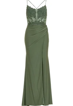 Bodycon Kleid mit Spitzenstickerei und Beinschlitz