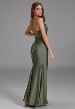 Bodycon Kleid mit Spitzenstickerei und Beinschlitz