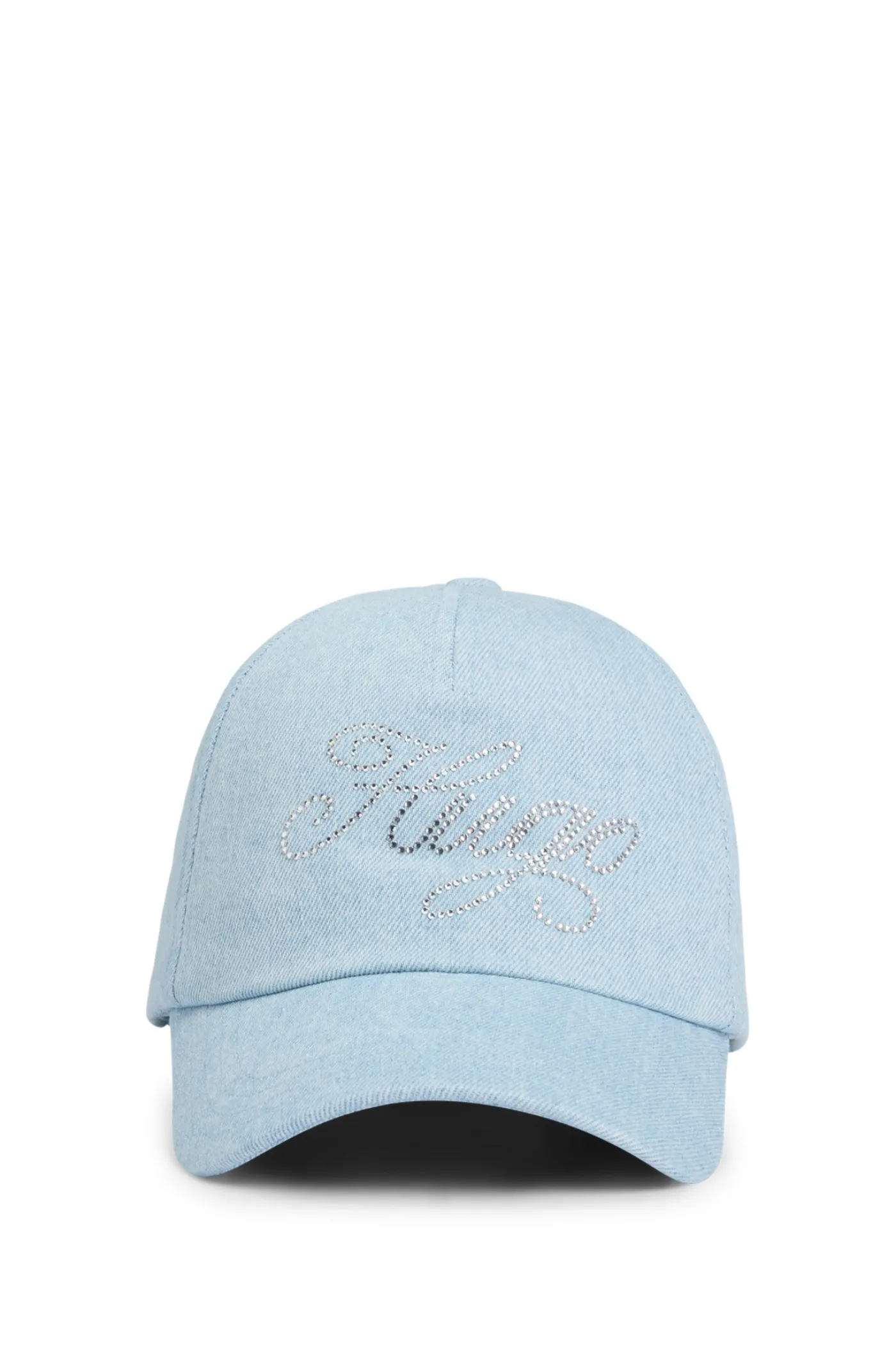 Cap aus Denim mit kristallbesetztem Logo