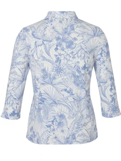 Edles 3/4-Arm Polo-Shirt mit gezeichnetem Tropenmuster