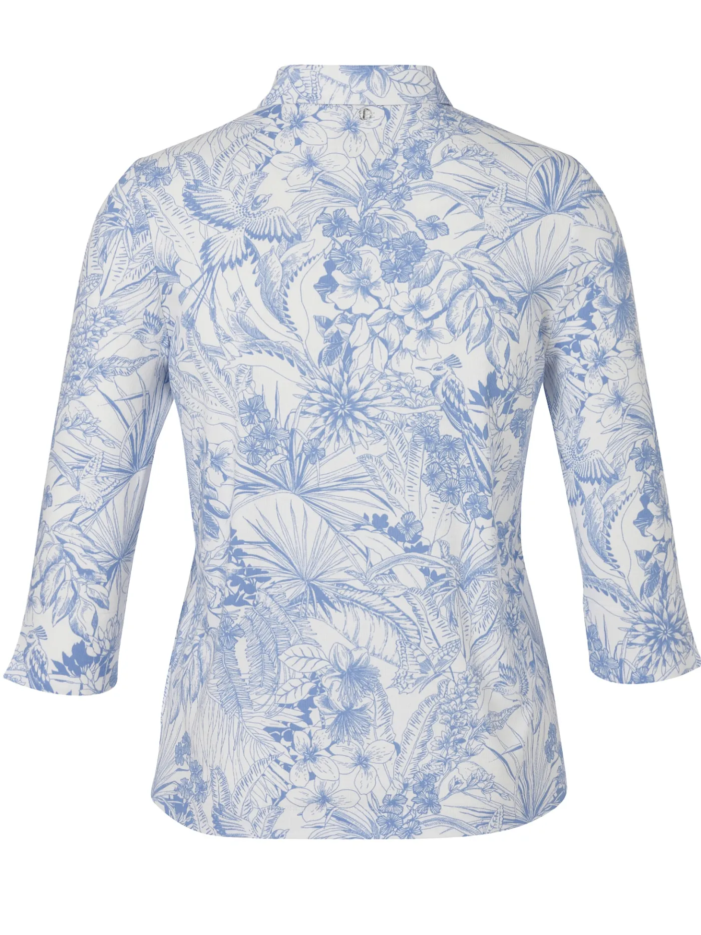 Edles 3/4-Arm Polo-Shirt mit gezeichnetem Tropenmuster