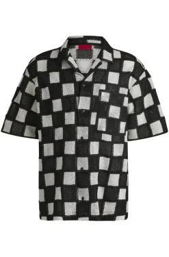 Gehäkeltes Oversized-Hemd mit Karo-Print