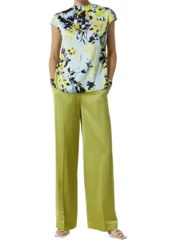 Gemusterte Satin-Bluse mit Raffung