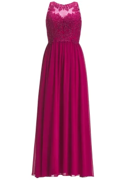 Hochgeschlossenes Chiffonkleid mit Stickerei