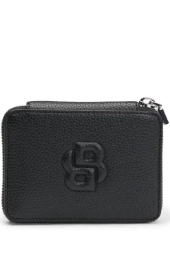 Kleine Geldbörse mit genarbter Struktur, Reißverschluss und Double-B-Monogramm