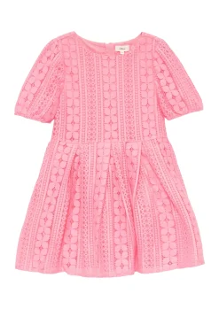 Kurzes Kleid aus Spitze mit elastischen Bündchen an den Ärmeln