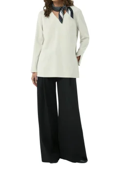 Lange Crêpe-Bluse mit V-Ausschnitt