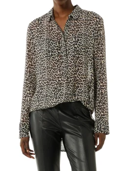 Longbluse aus Chiffon mit Leo-Print