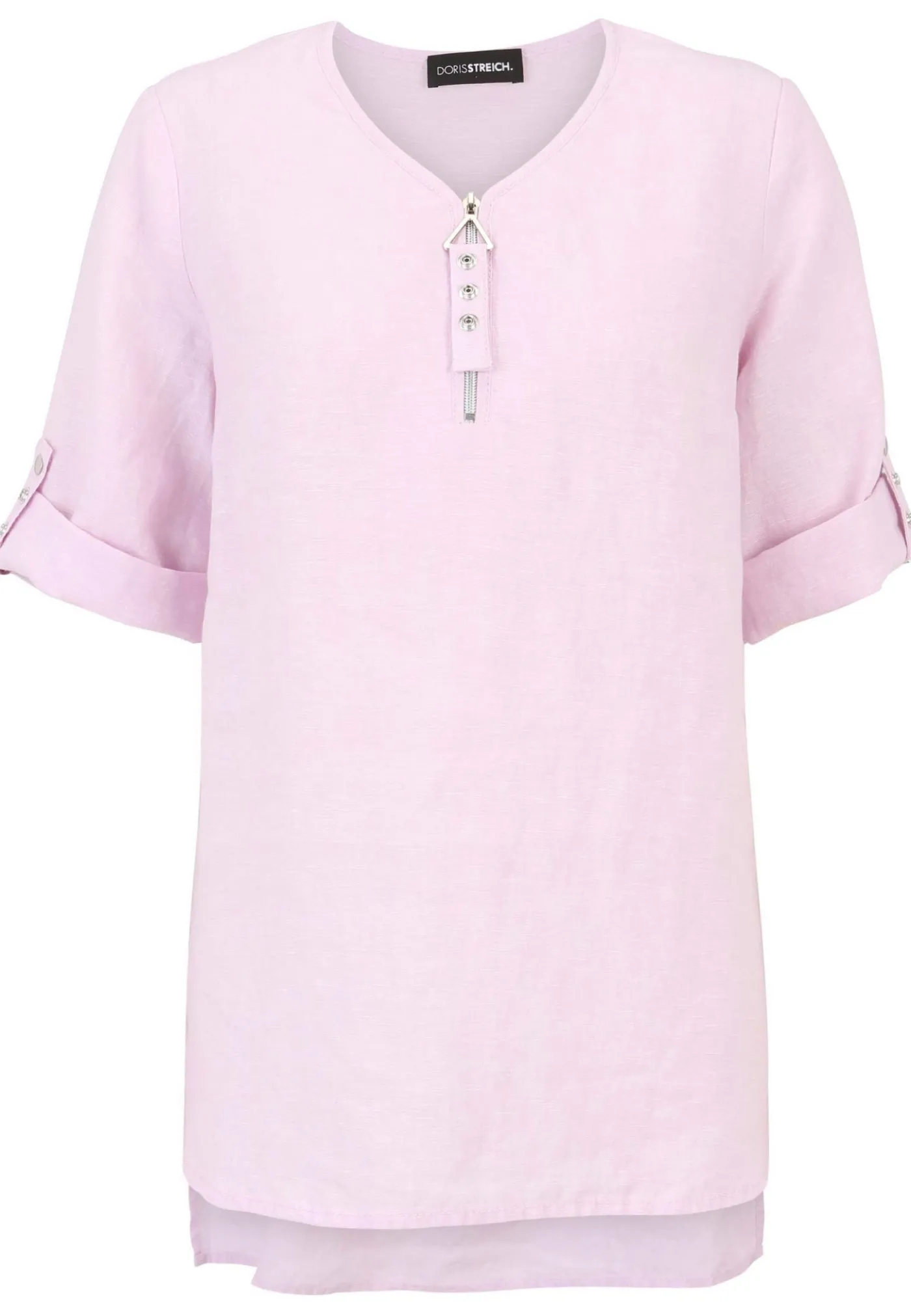 Long-Bluse mit Reissverschluss und Krempelärmel