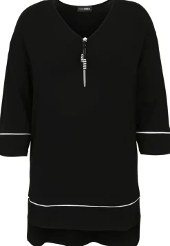 Long-Shirt mit dekorativem Reißverschluss-Anhänger