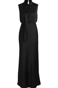 Maxikleid aus Satin mit Bindekragen