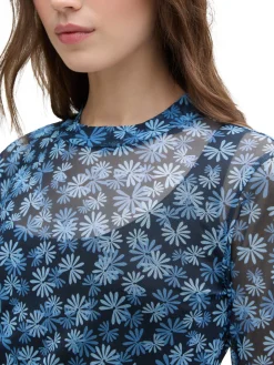 Mesh-Langarmshirt mit Muster