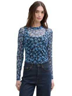 Mesh-Langarmshirt mit Muster