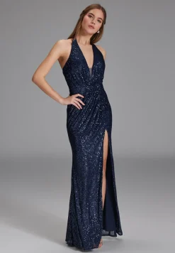 Neckholder Paillettenkleid mit Beinschlitz