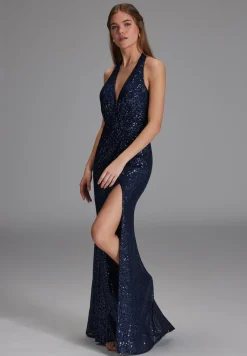 Neckholder Paillettenkleid mit Beinschlitz