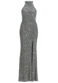 Neckholder Paillettenkleid mit Beinschlitz