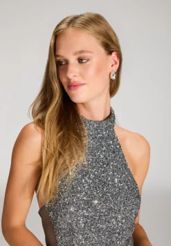 Neckholder Paillettenkleid mit Beinschlitz