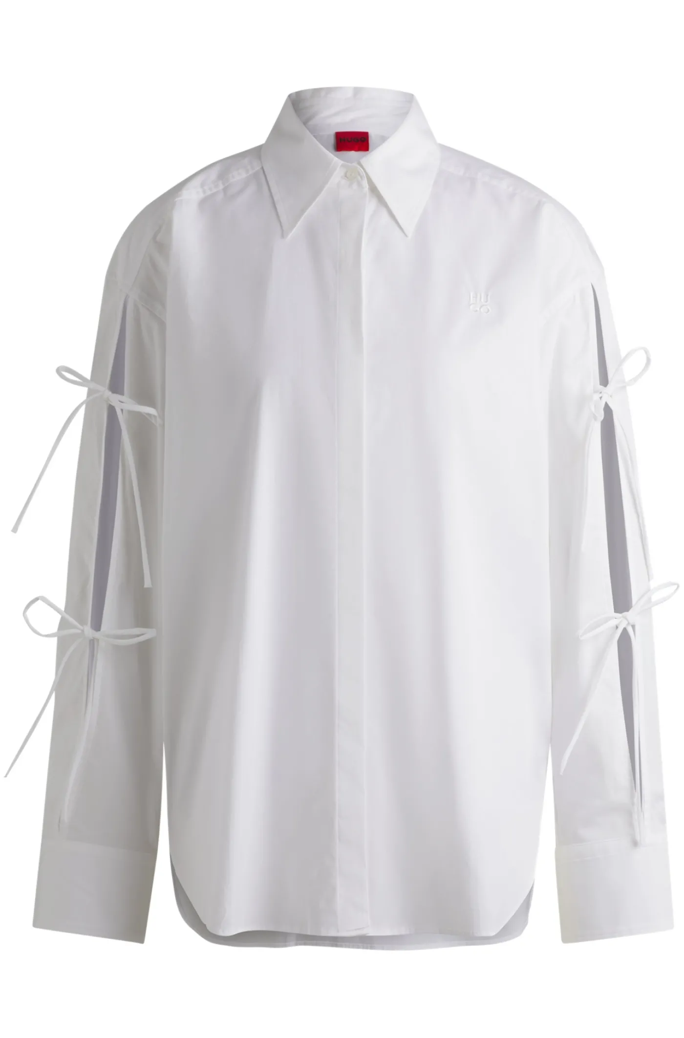 Oversized Bluse aus Baumwolle mit Schleifen am Ärmel