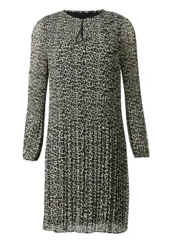 Plissiertes Chiffon-Kleid mit Leo-Print