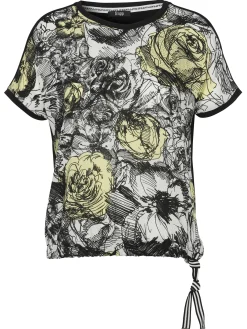 Print Blusenshirt mit schwarzem Jerseyrücken