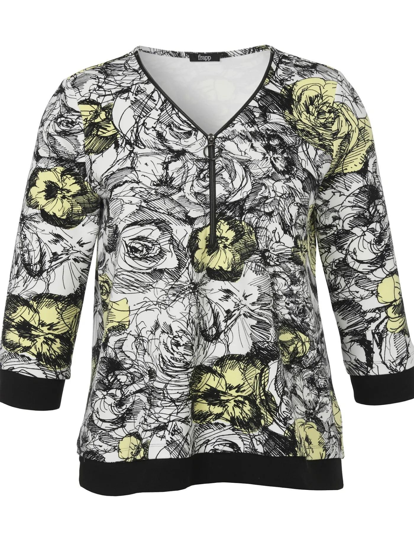 Print-Sweatshirt mit Zier-Zipper am V-Ausschnitt