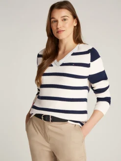 Pullover mit V-Ausschnitt und Perlfangmuster