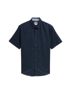 Regular Fit Kurzarmhemd mit Leinenanteil im Pünktchen-Muster