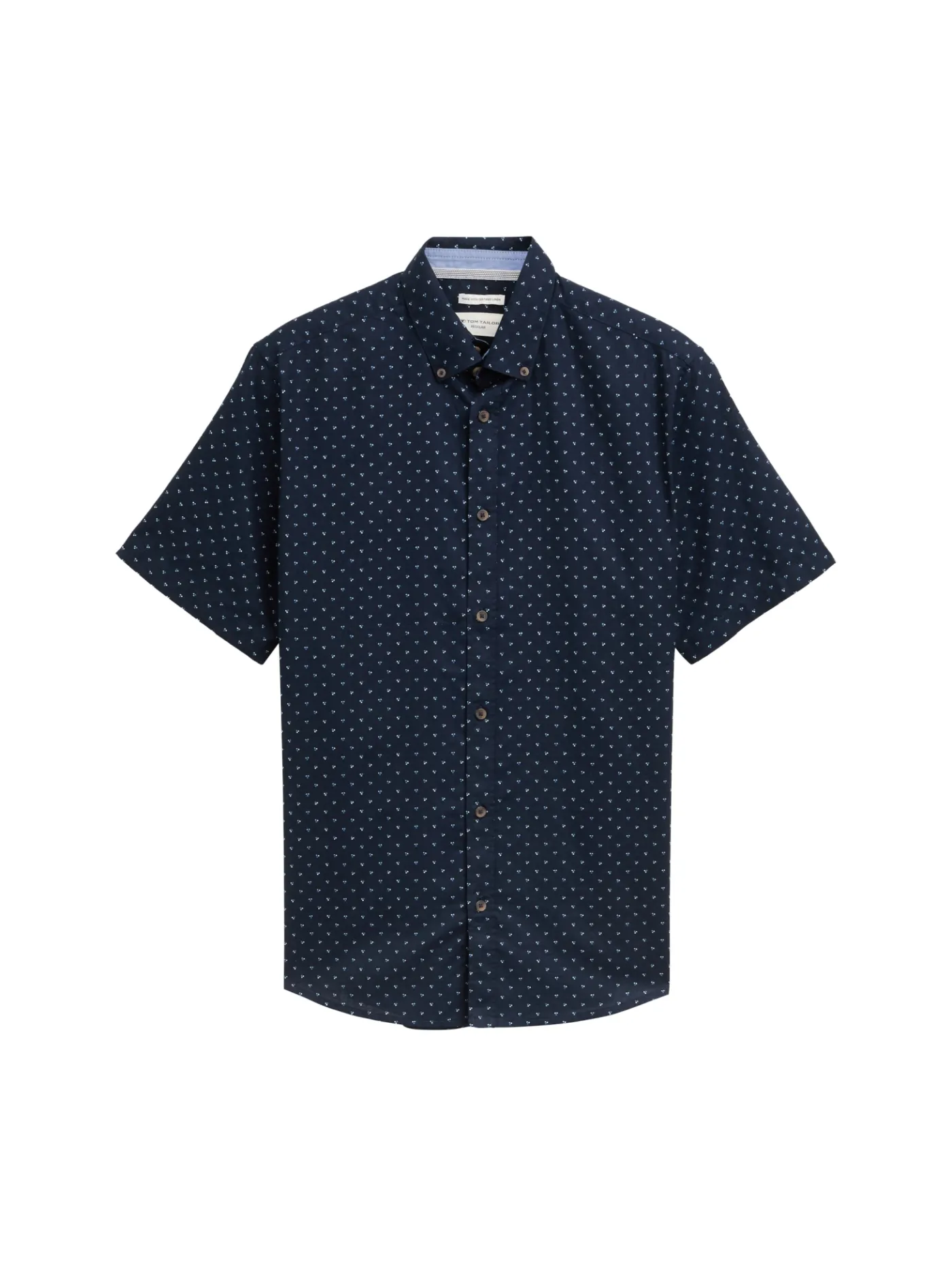 Regular Fit Kurzarmhemd mit Leinenanteil im Pünktchen-Muster