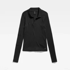 RIBBED SLIM POLO TOP