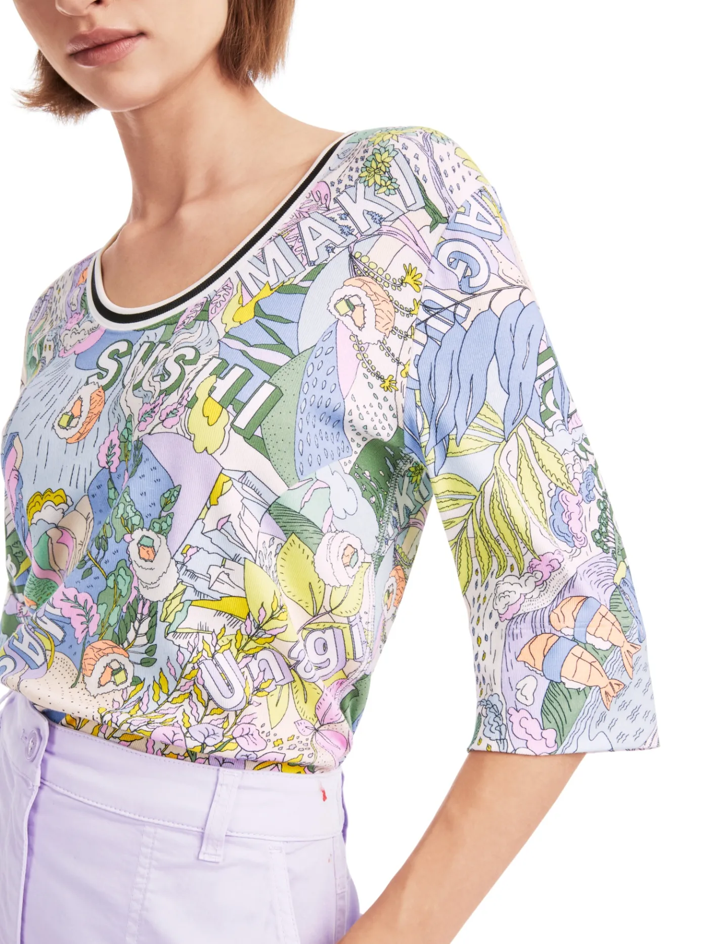 Rippen-T-Shirt mit Sushi-Print