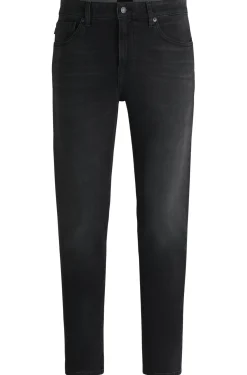 Schwarze Tapered-Fit Jeans aus bequemem Stretch-Denim