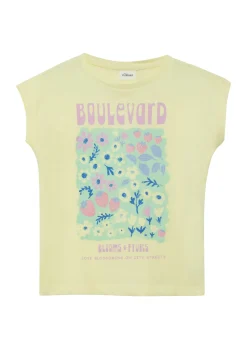 T-Shirt mit Glitzerprint in V-Shape