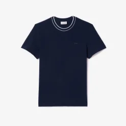 T-Shirt aus Stretch-Piqué mit gestreiftem Kragen
