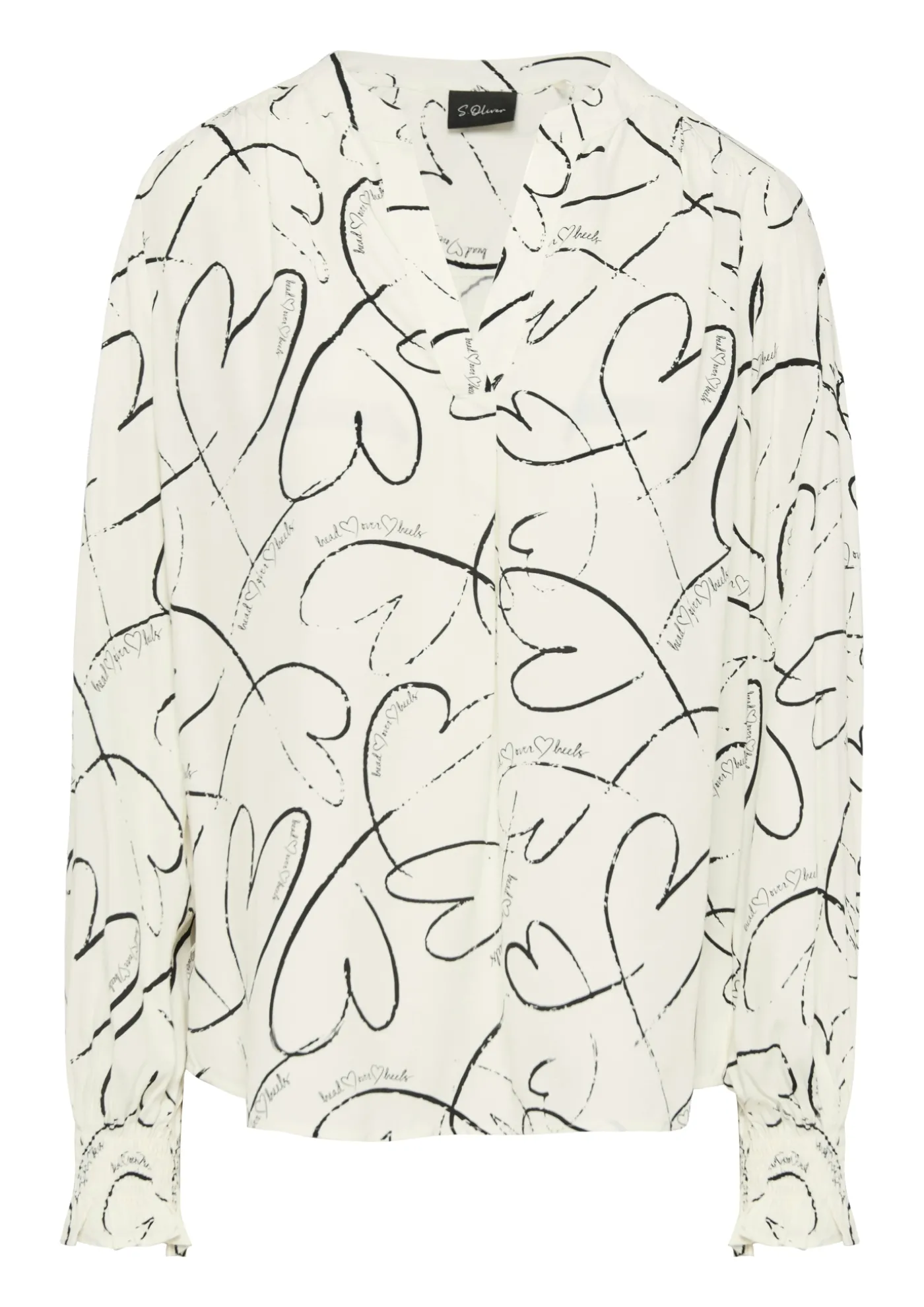 Viskosebluse mit All-over-Print und Smok-Detail am Ärmel