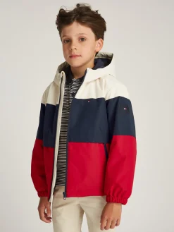 Wattierte Color Block-Jacke mit Kapuze